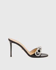 Rina Crystal Bow Patent Leather Mules In Black