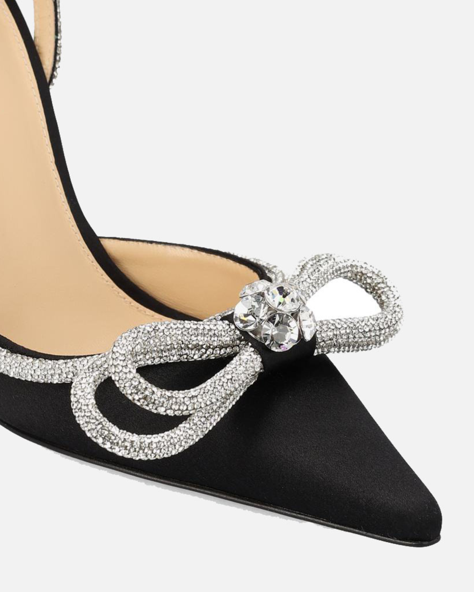 Rina Crystal Bow Satin Strap Pumps In Black