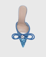 Rina Cyrstal Bow PVC Mules In Blue