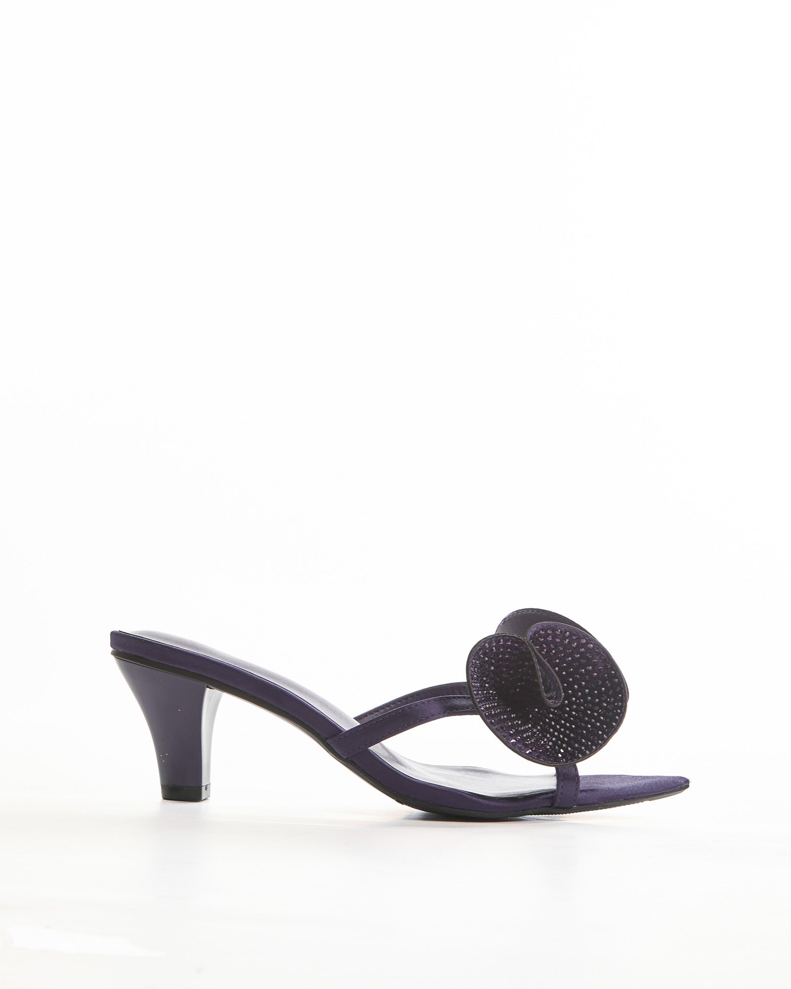 Roberta Rhinestone Flower Slippers In Purple