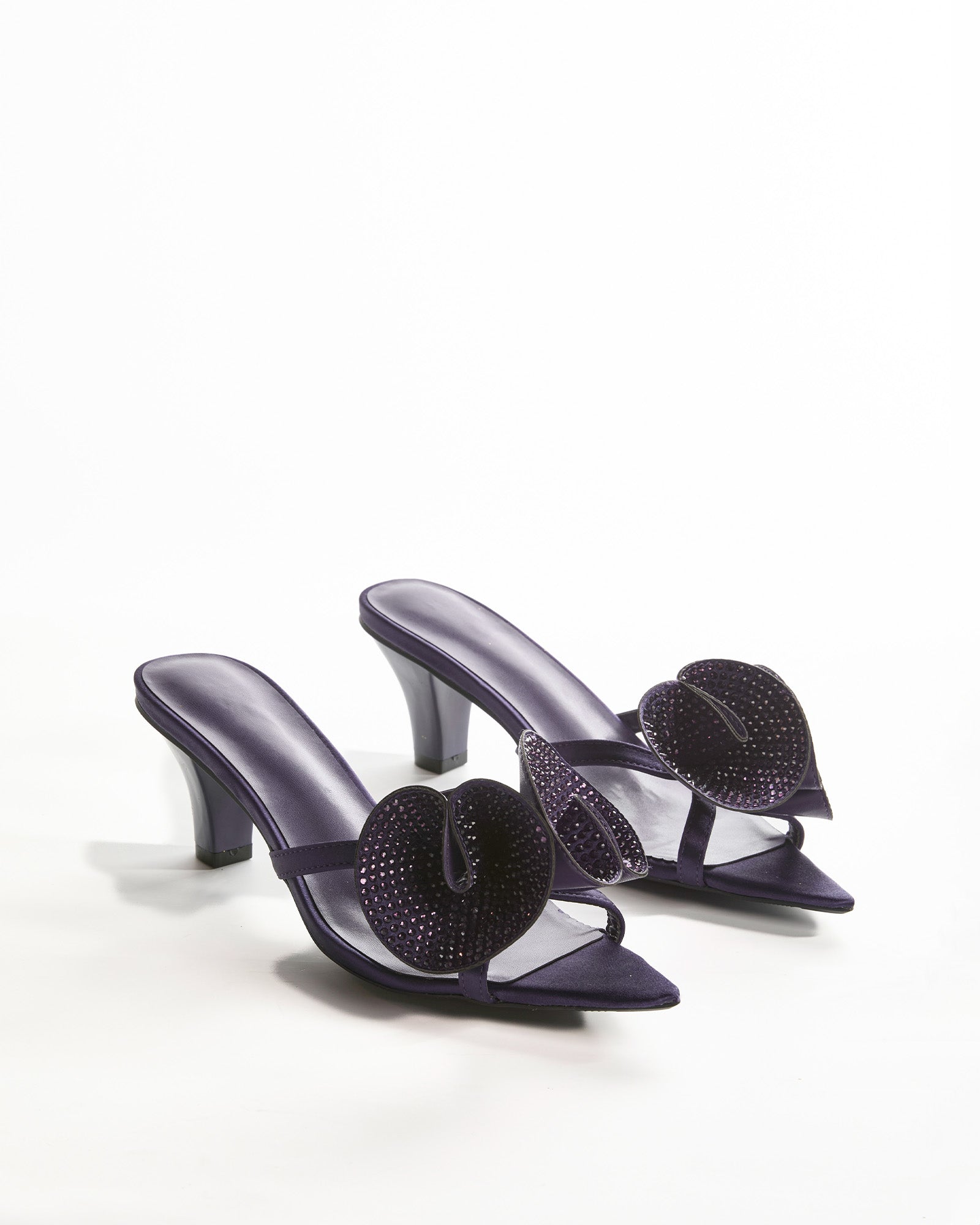 Roberta Rhinestone Flower Slippers In Purple