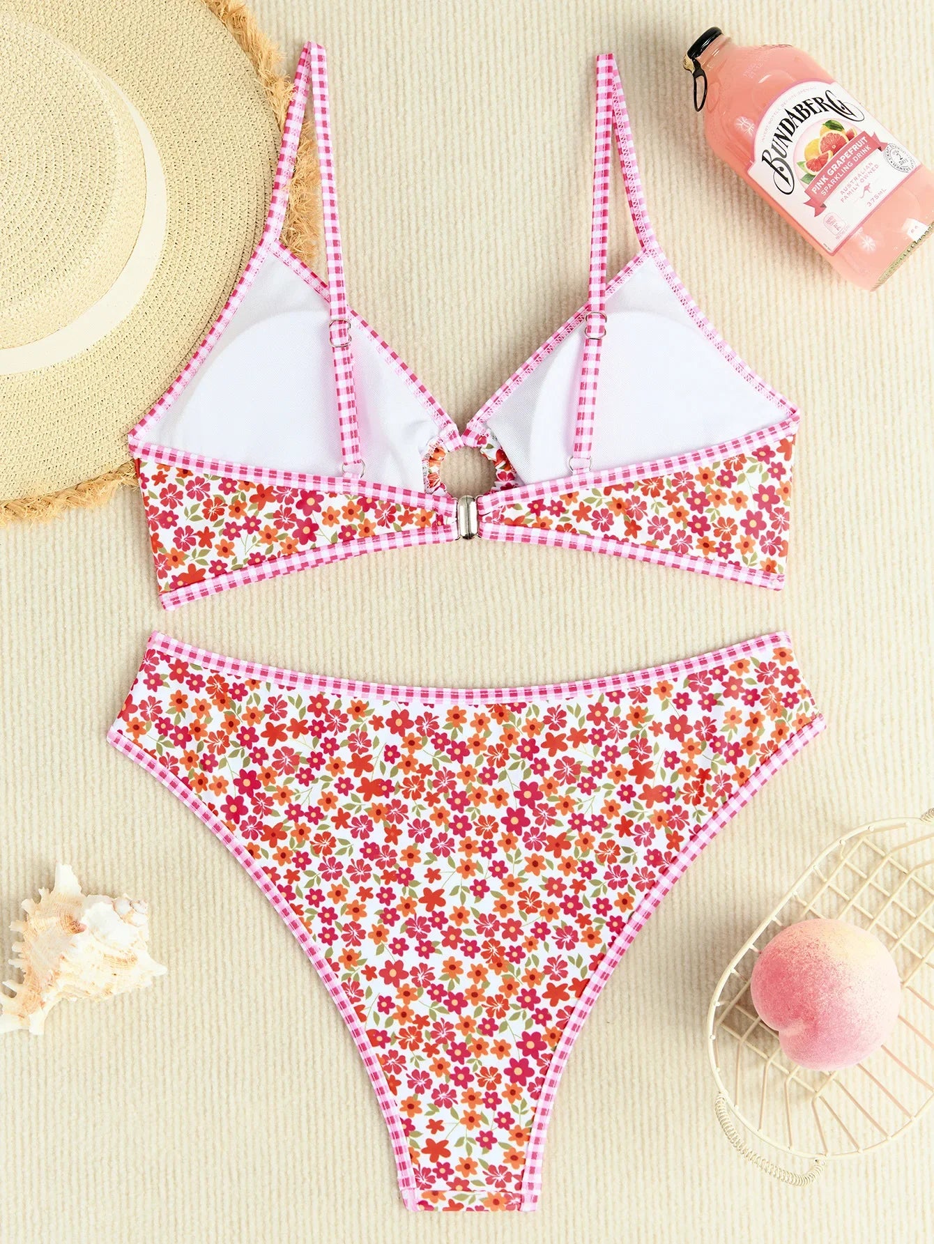 Rose Red Flower Print Bikini Set