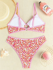 Rose Red Flower Print Bikini Set