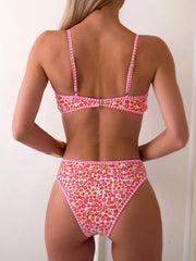 Rose Red Flower Print Bikini Set