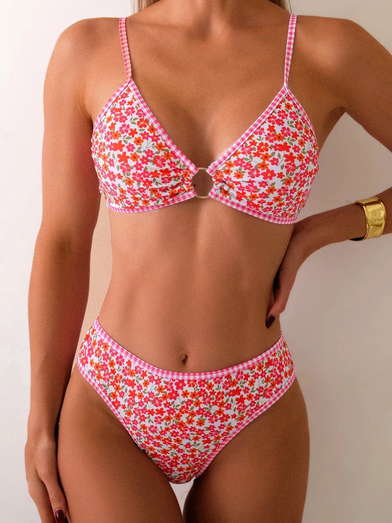 Rose Red Flower Print Bikini Set