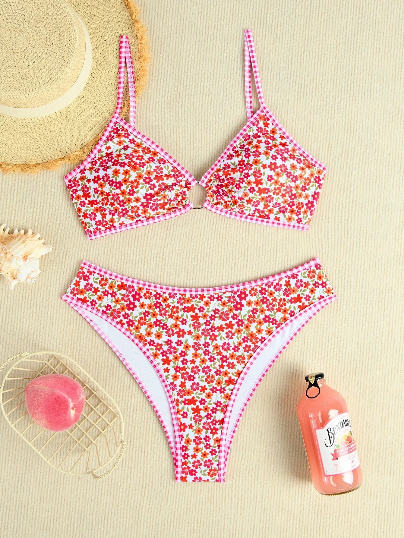 Rose Red Flower Print Bikini Set