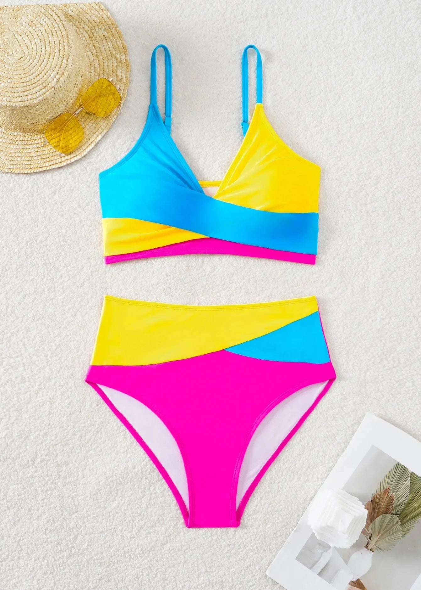 Rose Red Patchwork 2 Piece Swimsuit
