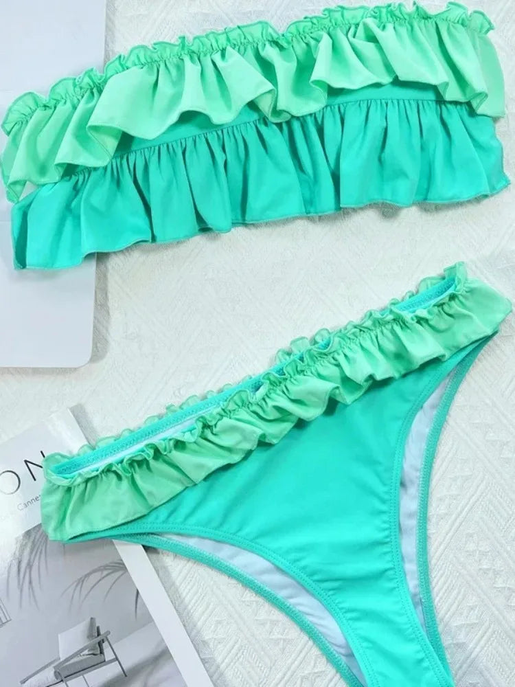 Ruffle Block Color Bikini Set