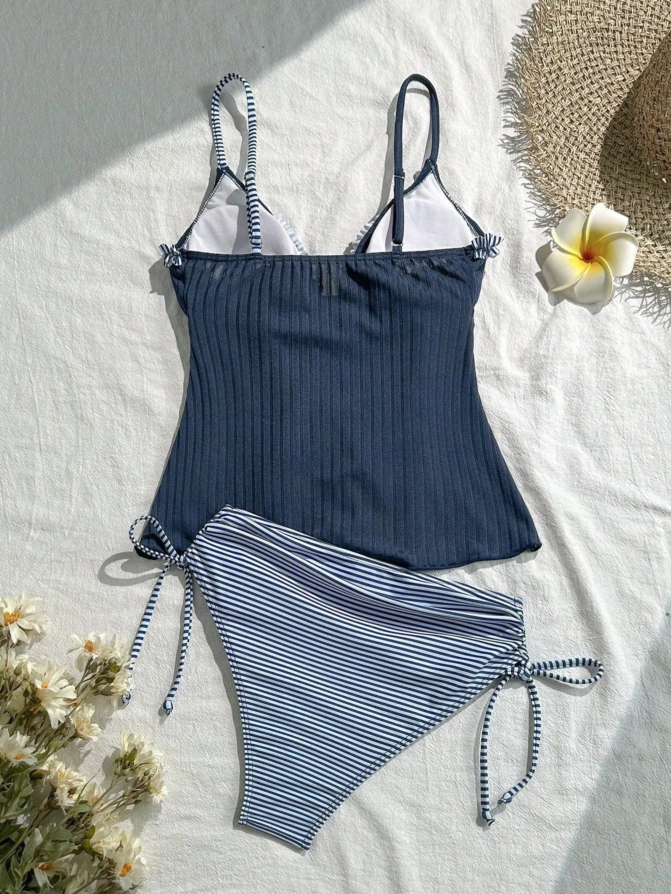 Ruffles Lace Trim Tank Top Bikinis Sets