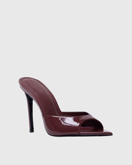Rylee Patent Leather Open Toe Mules In Wine