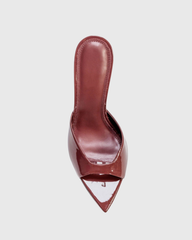 Rylee Patent Leather Open Toe Mules In Wine