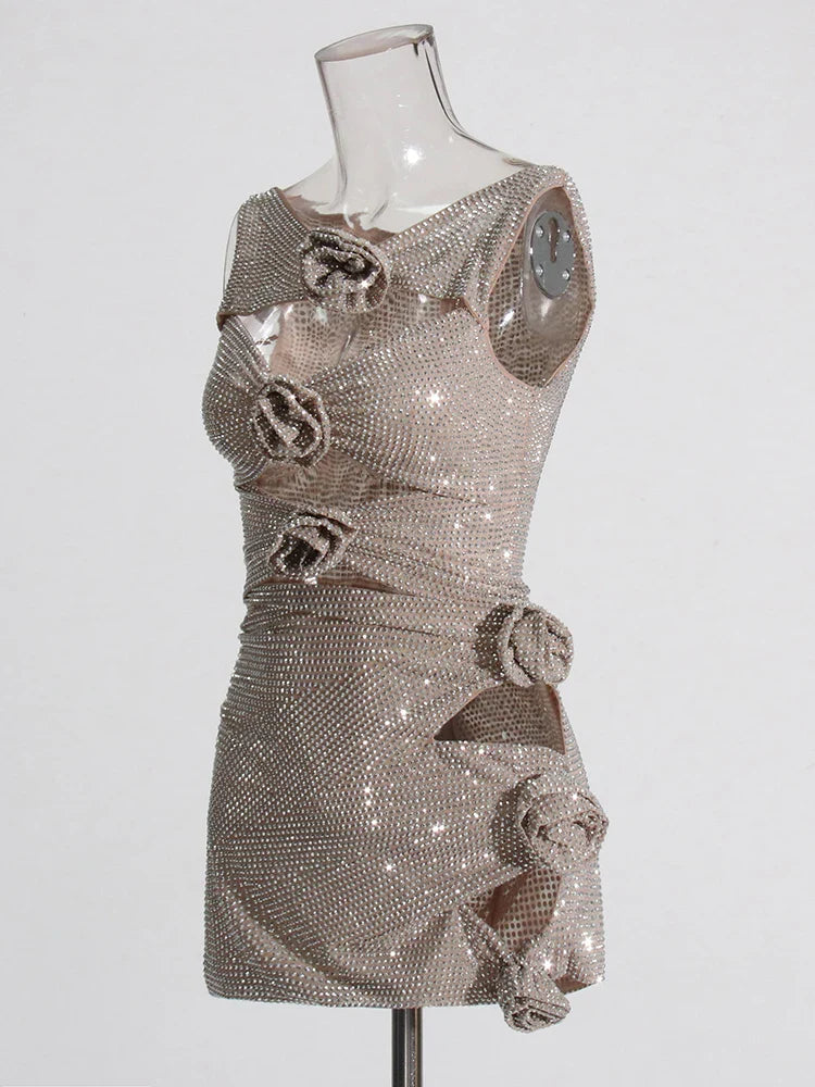 Chic Elegant Flowers Rhinestone Dress