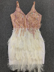 Allure Feather V-neck Sequin Dress