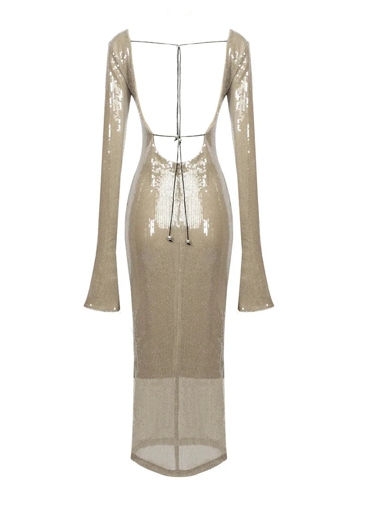 Galiva Sequined V-neck Backless Cutout Dress