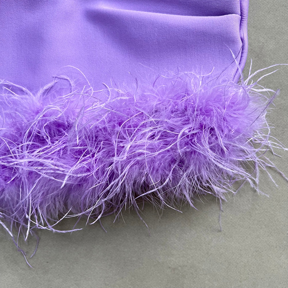 Metal Strap Feather Bandage Dress