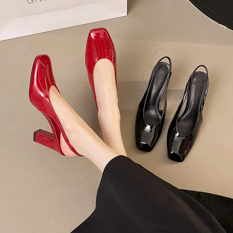 Patent leather sexy high heels square toe openheeled dress shoes elegant party dress shoes large size