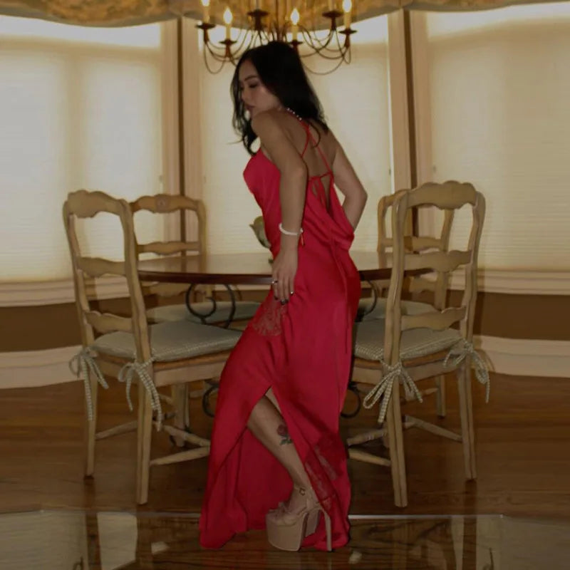 Elegant Halter Backless Satin Dress