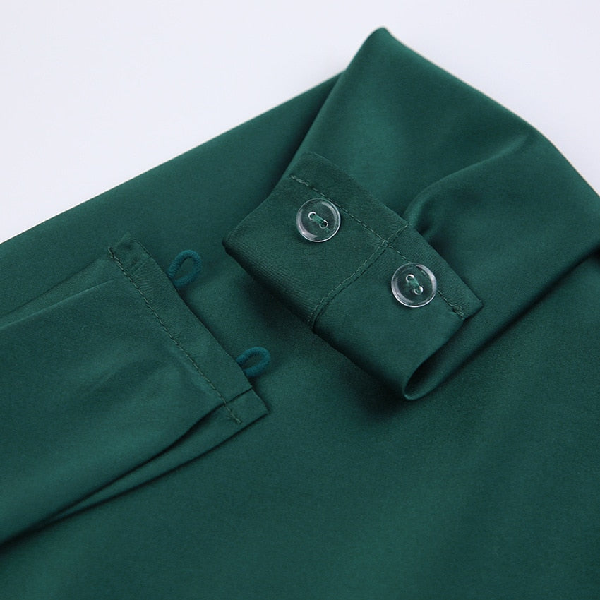 Satin Halter Sleeveless Dress-Green