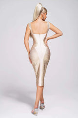 Alyia Elegant Bandage Dress-Gold