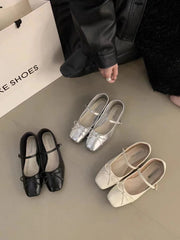 French Flat Bottomed Mary Jane Single Shoe Shoes and Autumn Korean Version Silver Casual Shoes