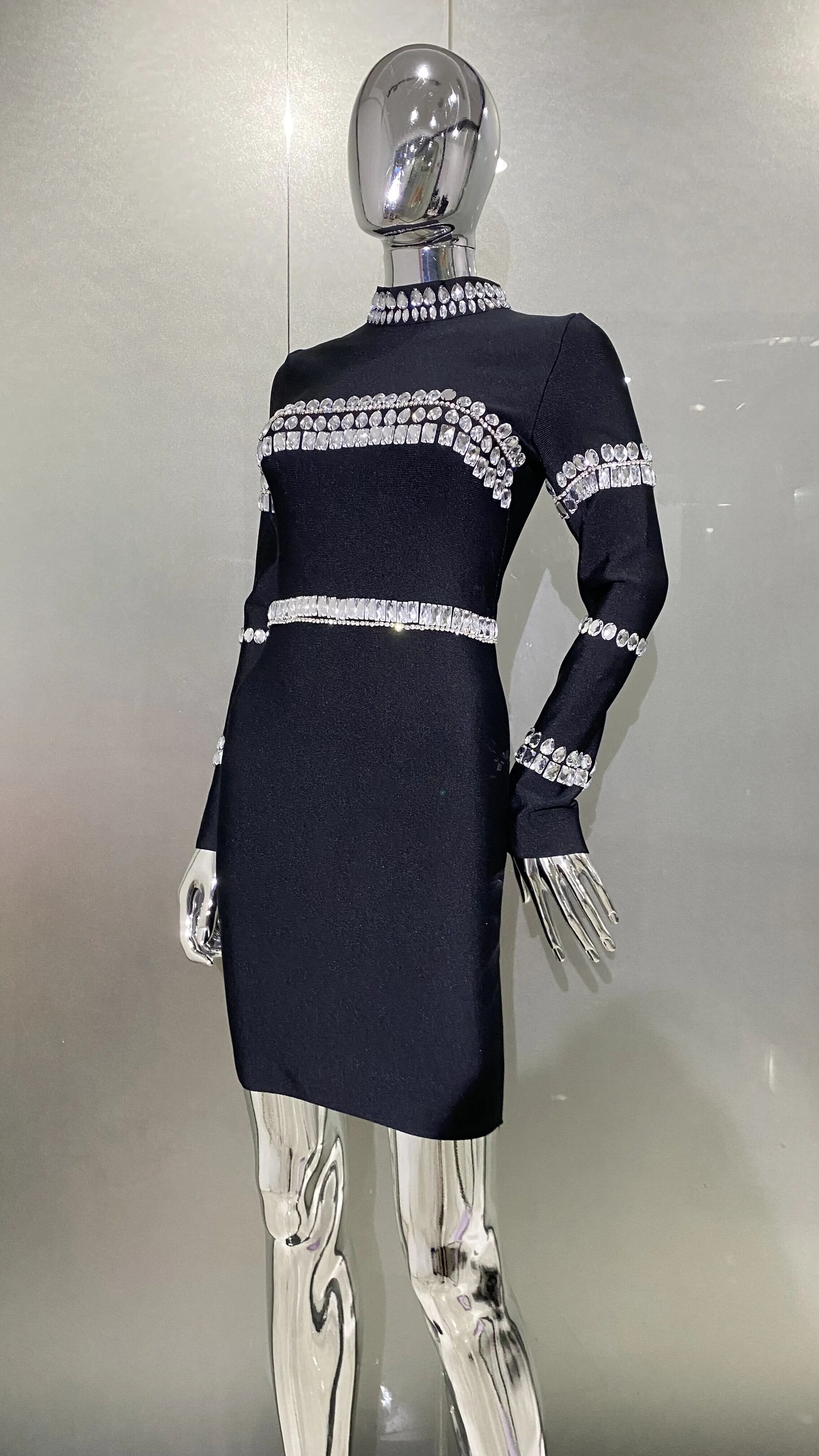 Rhinestone Black Bandage Dress