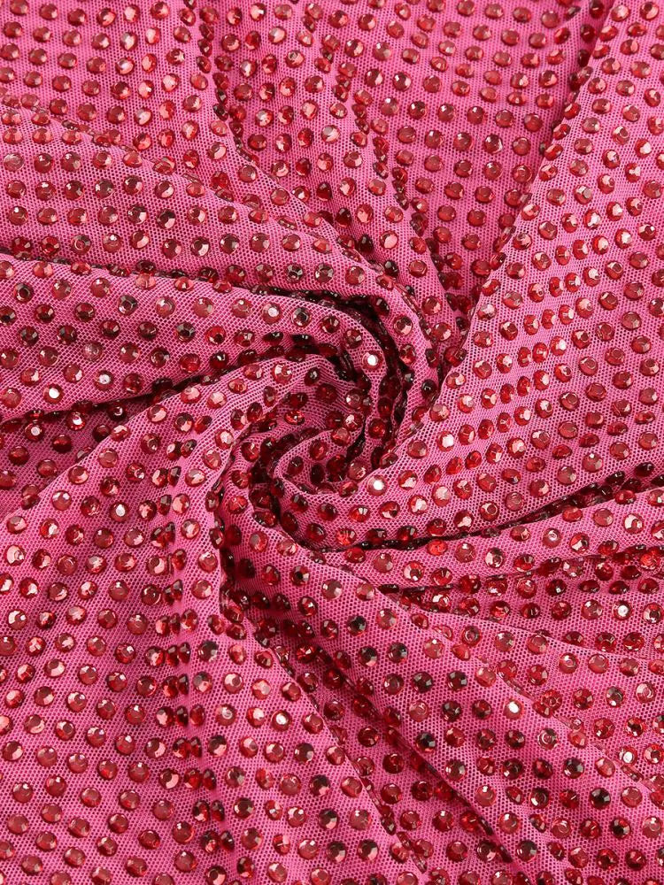 Chic Elegant Flowers Rhinestone Dress-Rose Red