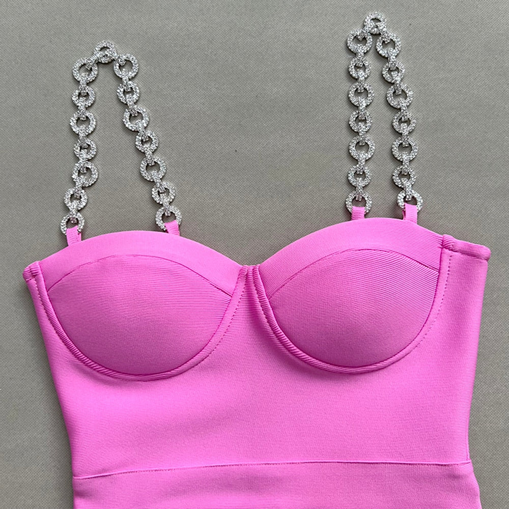 Metal Strap Feather Bandage Dress