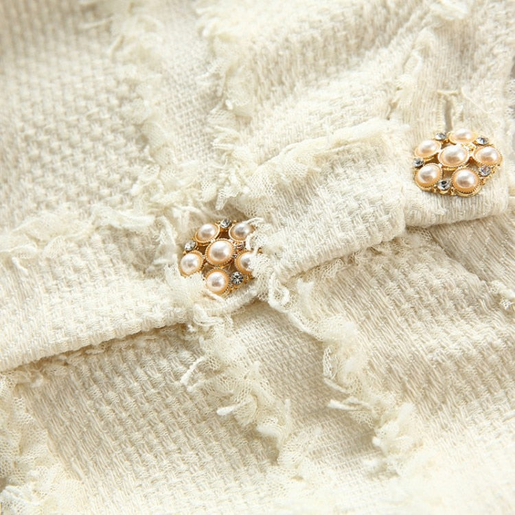 Short-sleeved Braided Pearl Chain Dress