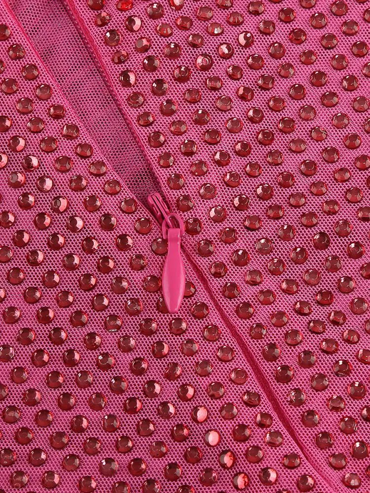 Chic Elegant Flowers Rhinestone Dress-Rose Red