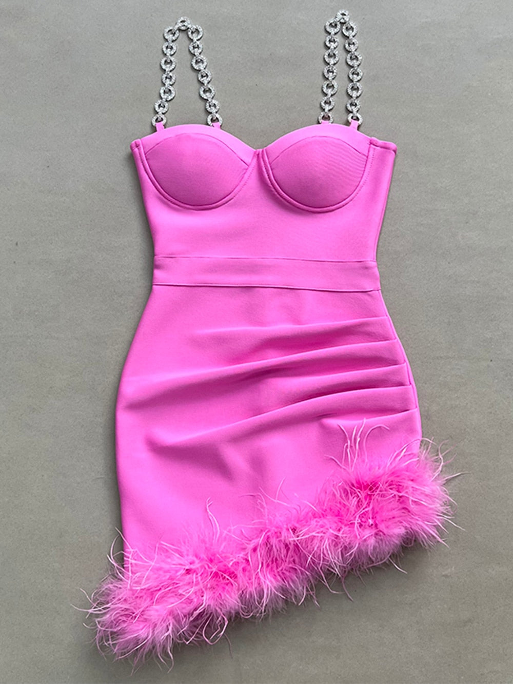 Metal Strap Feather Bandage Dress