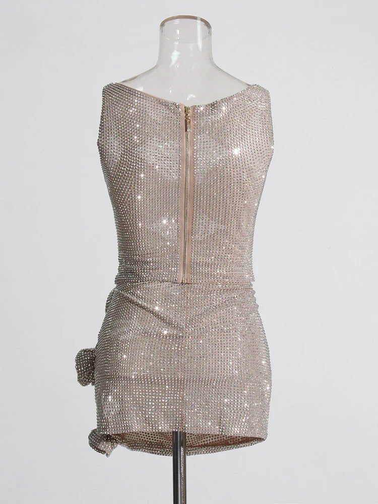 Chic Elegant Flowers Rhinestone Dress