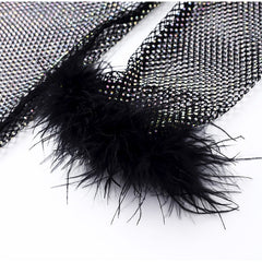 Mesh Feather Party Dress-Black