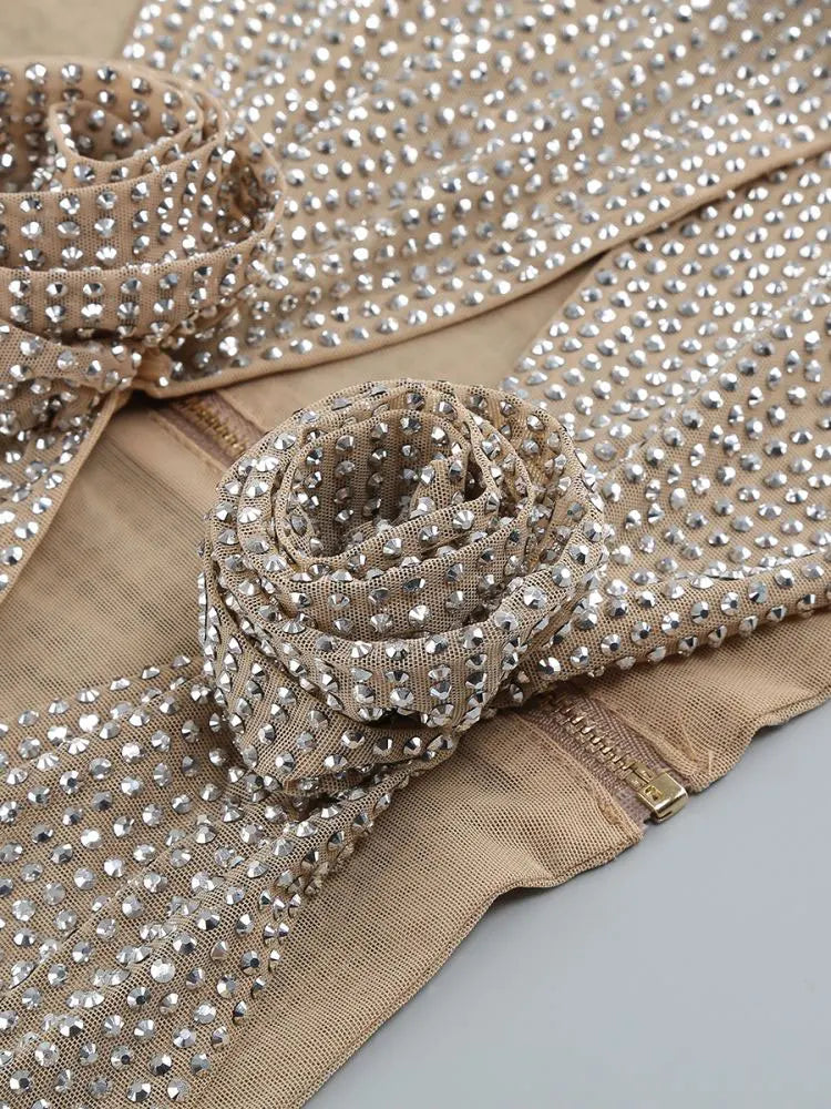 Chic Elegant Flowers Rhinestone Dress