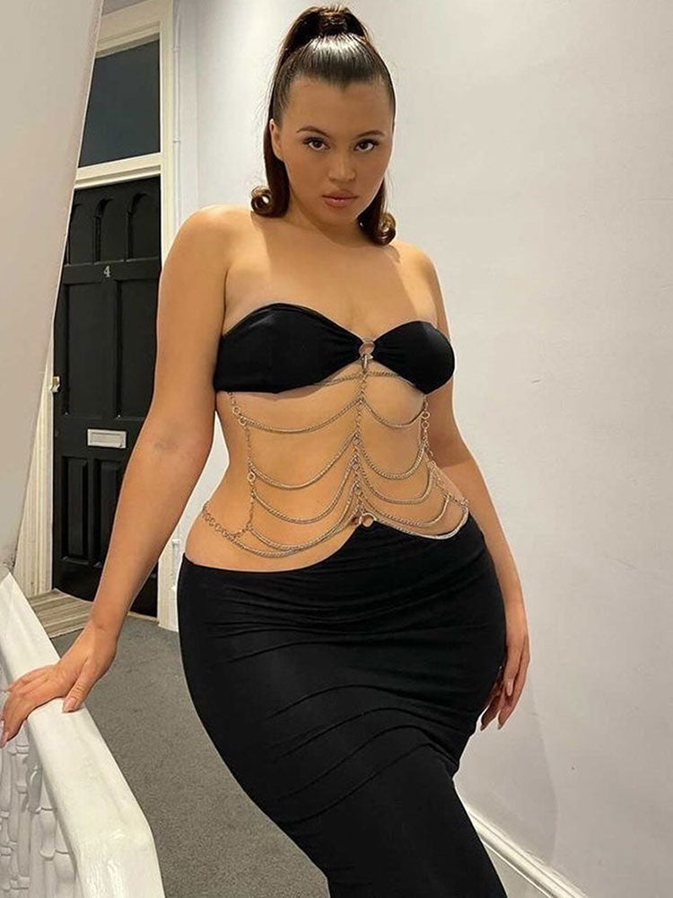 Aeika Halter Neck Wrap Chest Cutout Dress