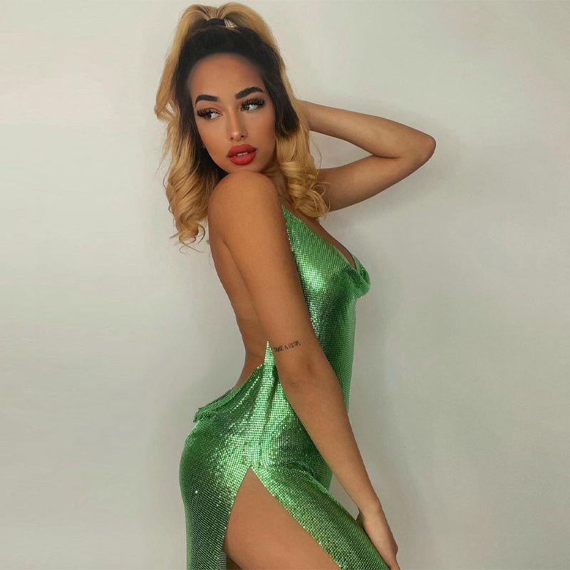 Backless Diamante Mesh Mini Party Dress-ALYIA