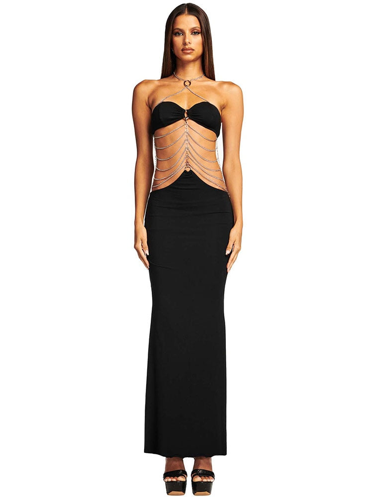 Aeika Halter Neck Wrap Chest Cutout Dress