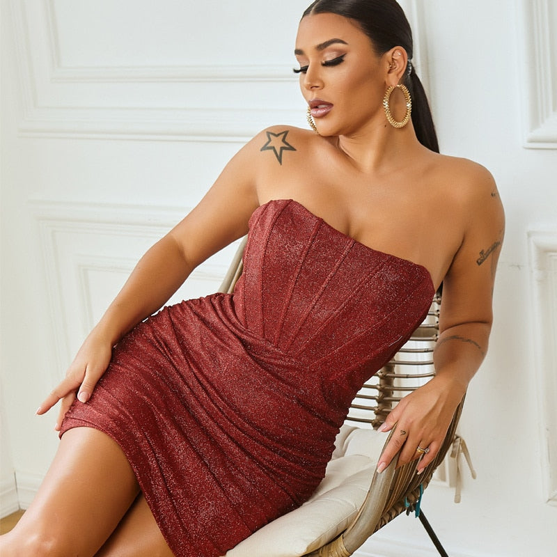Iveniya Glitter strapless Party Dress