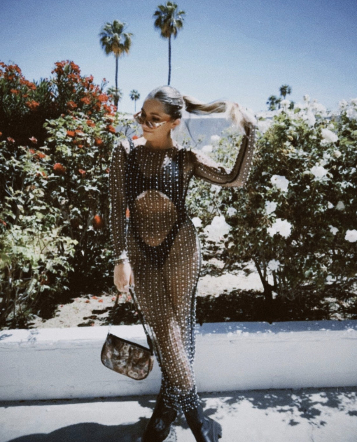 Anaka See-through Diamond Mesh Dress