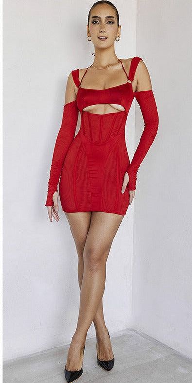 EERINA PARTY HALTER CUTOUT DRESS