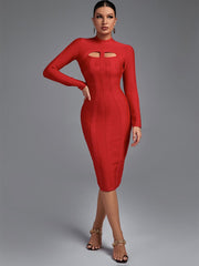 Cut-Out Long Sleeves Party Bandage Clubwear Midi Dress