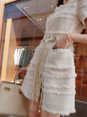 Short-sleeved Braided Pearl Chain Dress