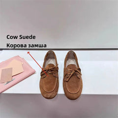 Ins Genuine Leather Flats Shoes Loafers Trend Vintage Suede Loafers Casual British Style Flat Single Shoes
