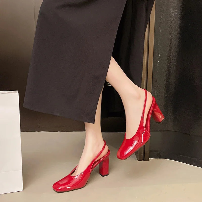 Patent leather sexy high heels square toe openheeled dress shoes elegant party dress shoes large size