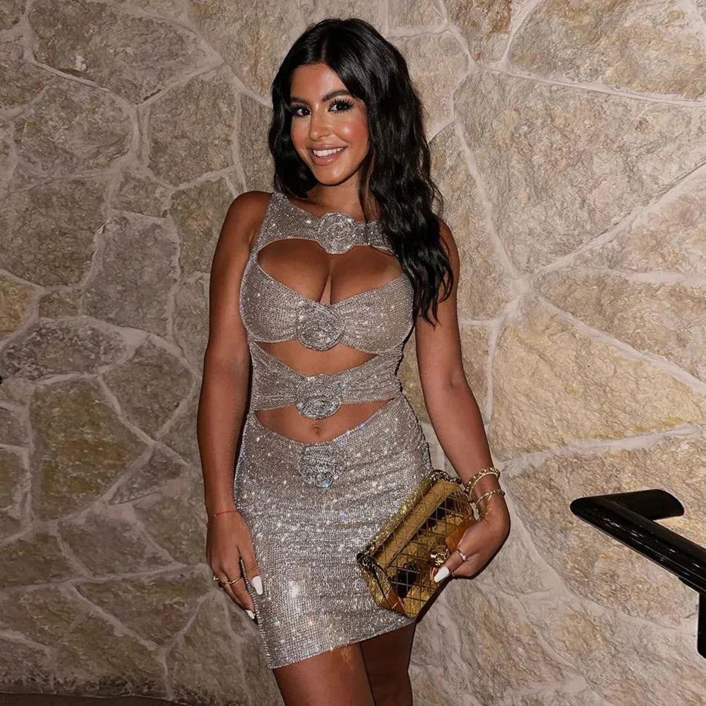 Chic Elegant Flowers Rhinestone Dress