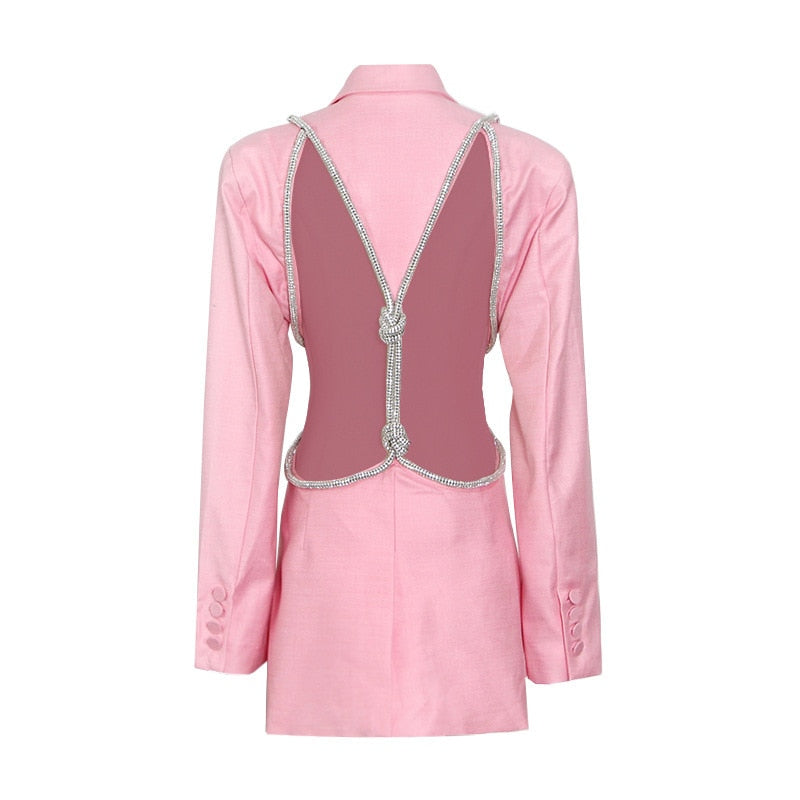 Rehina Rhinestone Backless Blazer Dress