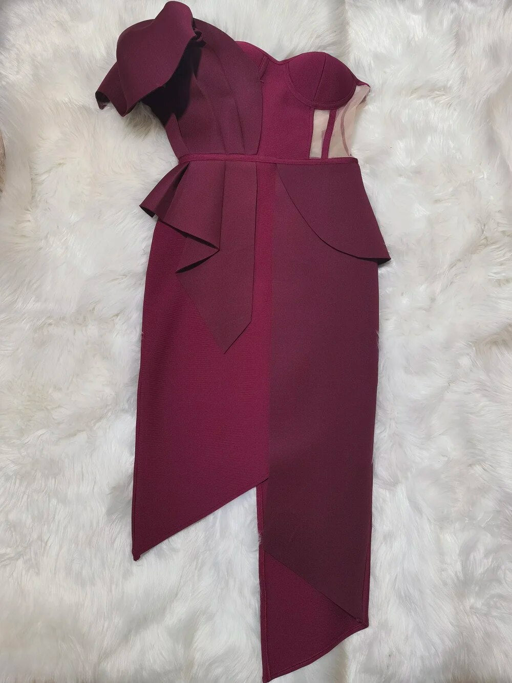 Irregular one-shoulder bow knot Midi Dress