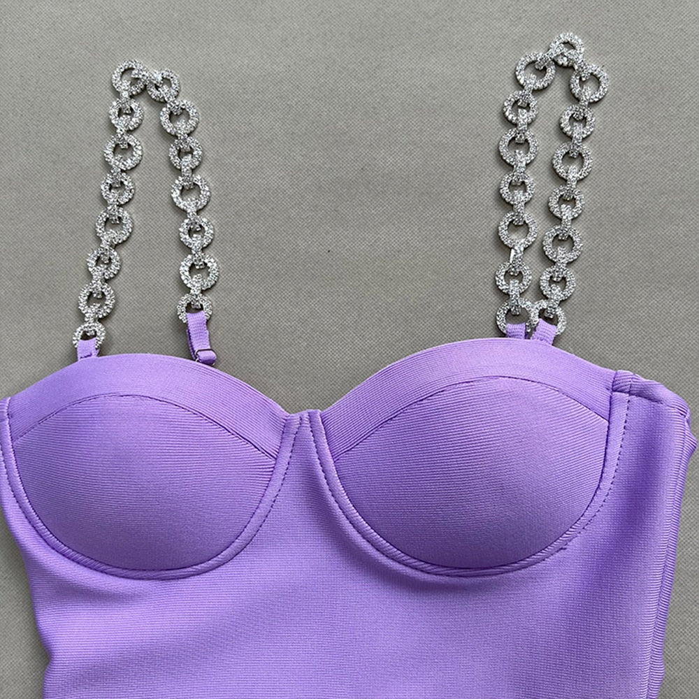 Metal Strap Feather Bandage Dress