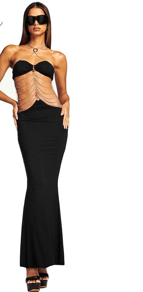 Aeika Halter Neck Wrap Chest Cutout Dress