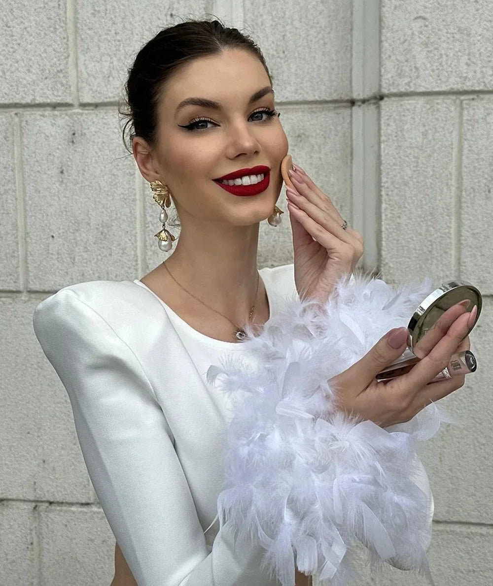 Open-back Feather Long-sleeved Merry  Dress