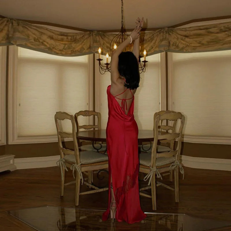 Elegant Halter Backless Satin Dress